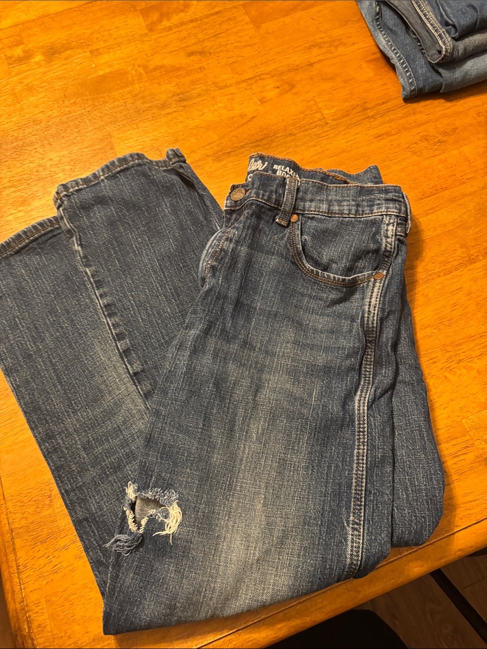 Men's 34x30 Straight Fit Distressed Denim Jeans - Blue